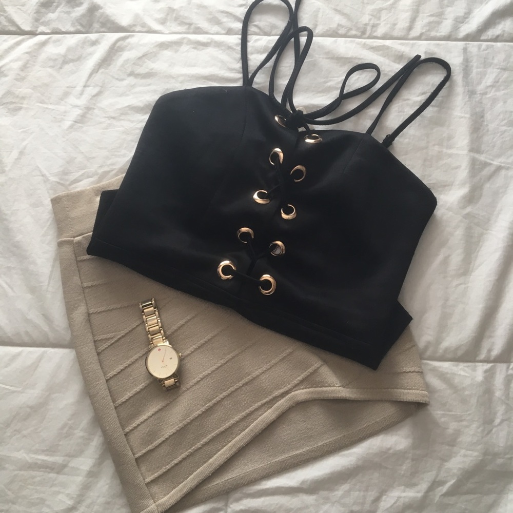 Black lace up thong style Bodysuit